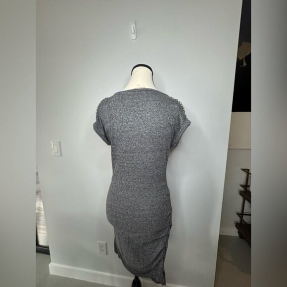 Maje Grey Jersey Dress – Embellished Shoulders, Size 1 - Picture 2 of 9